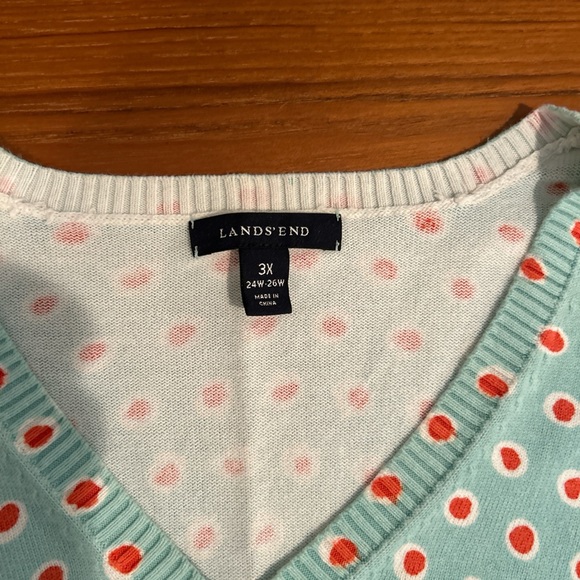 Charming Lands’ End V-Neck Polka Dot Sweater - Picture 2 of 5
